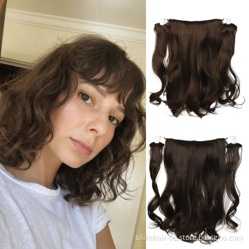 Cheap Silky 18Inch Black Brown Women Short Wavy 9 Clip Piece Invisible Wire Three Hairpieces Fish Line Synthetic Hair Extensions